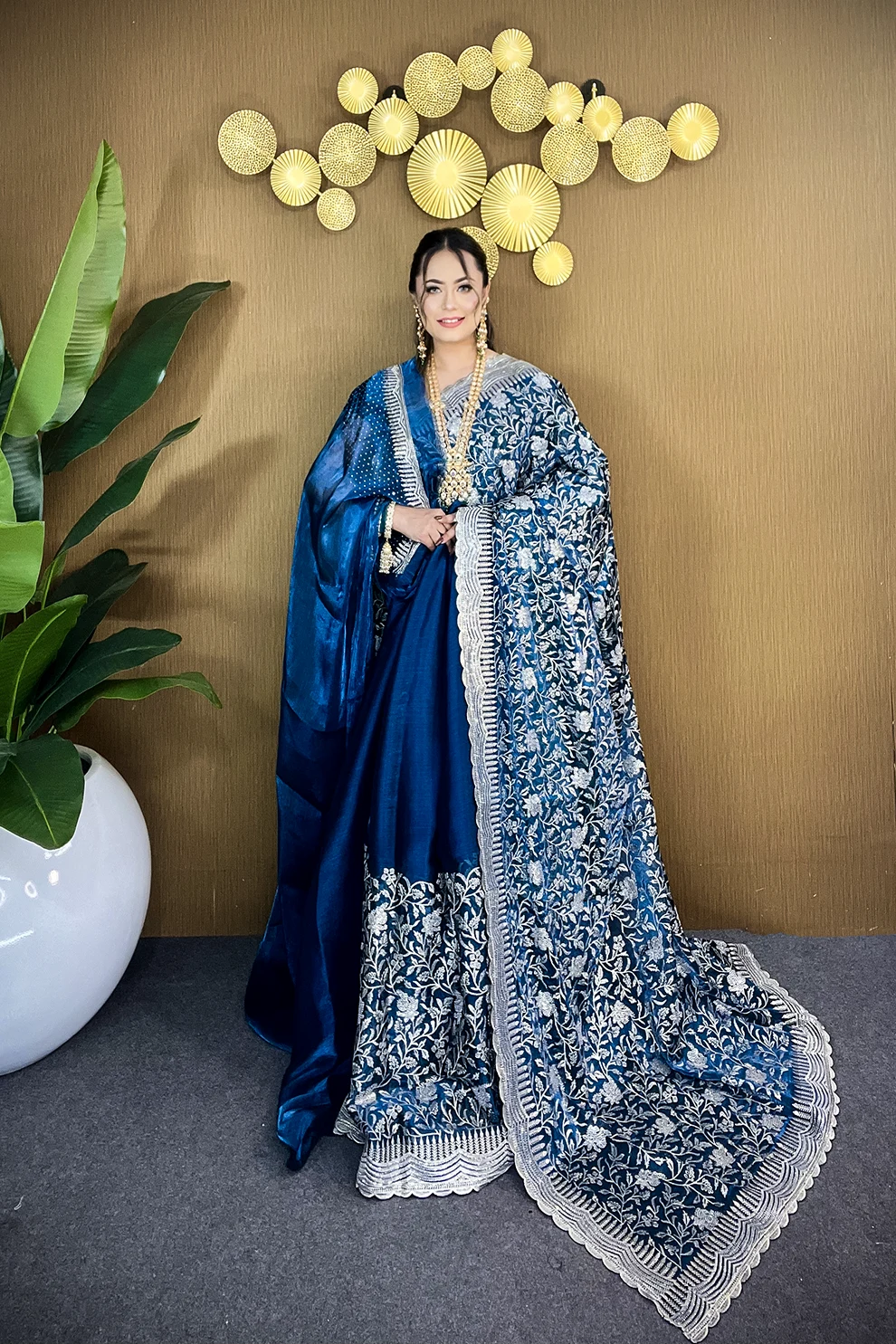Teal-Blue-Silver-Grace-High-Grade-Stone-Saree